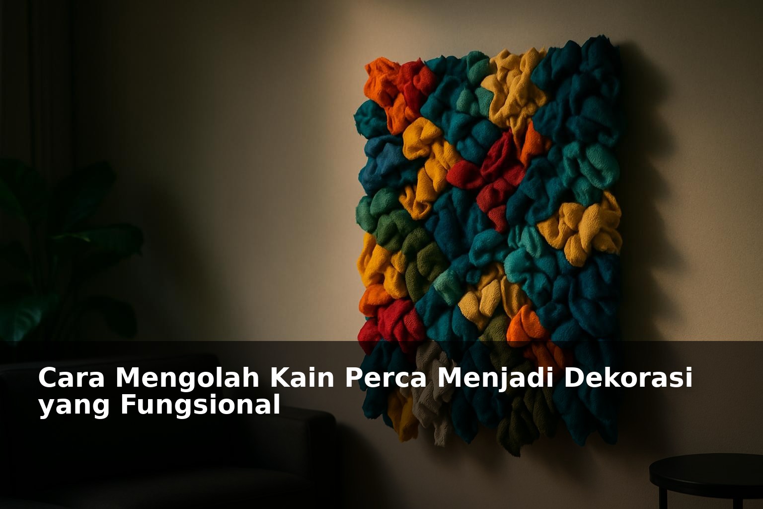 Dekorasi fungsional dari kain perca berwarna-warni di ruang tamu modern