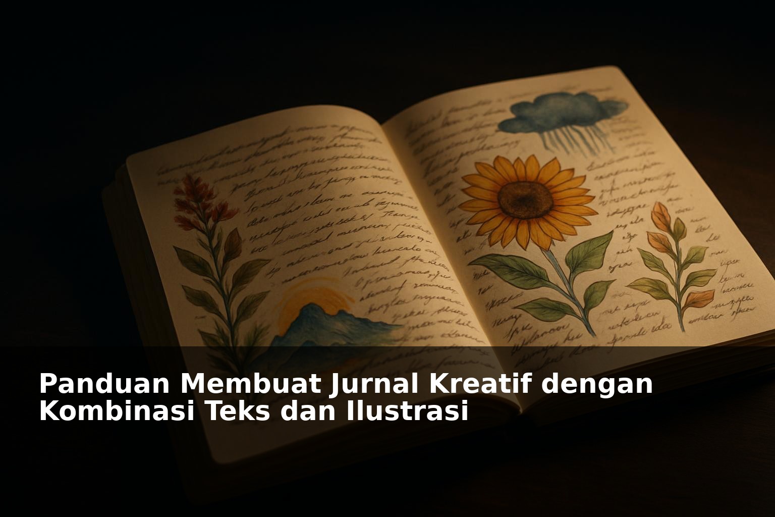 Jurnal kreatif dengan kombinasi tulisan tangan dan ilustrasi warna-warni