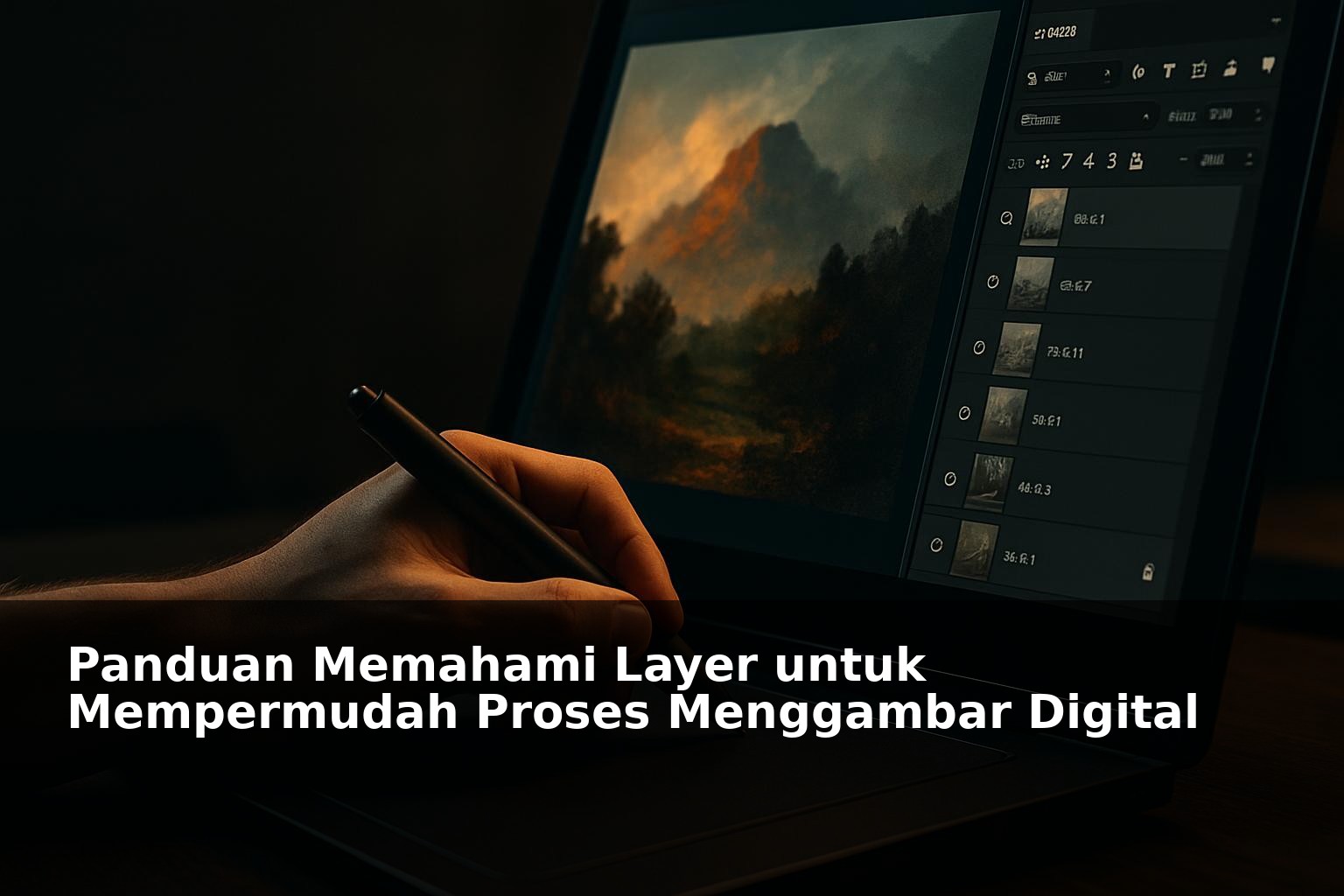 Ilustrasi layer dalam proses menggambar digital dengan software editing